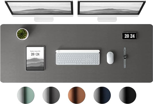 Aothia Leather Desk Pad Protector, Office Mat, Large Mouse Pad, Laptop Desk Pad, Non-Slip PU Leather Blotter, Waterproof Writing Pad for Office and Home (Gray, 47" x 17")