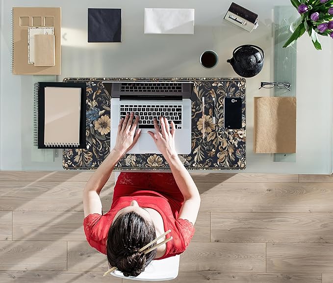 Vintage Floral Desk Mat Blue Wildflowers Mouse Pad Cottagecore Mousepad, XXL Large Extended Gaming Desk Matt for Desktop, Laptop Keyboard Mouse Mat for Women Office Decor Accessories, 31.5x15.75 in