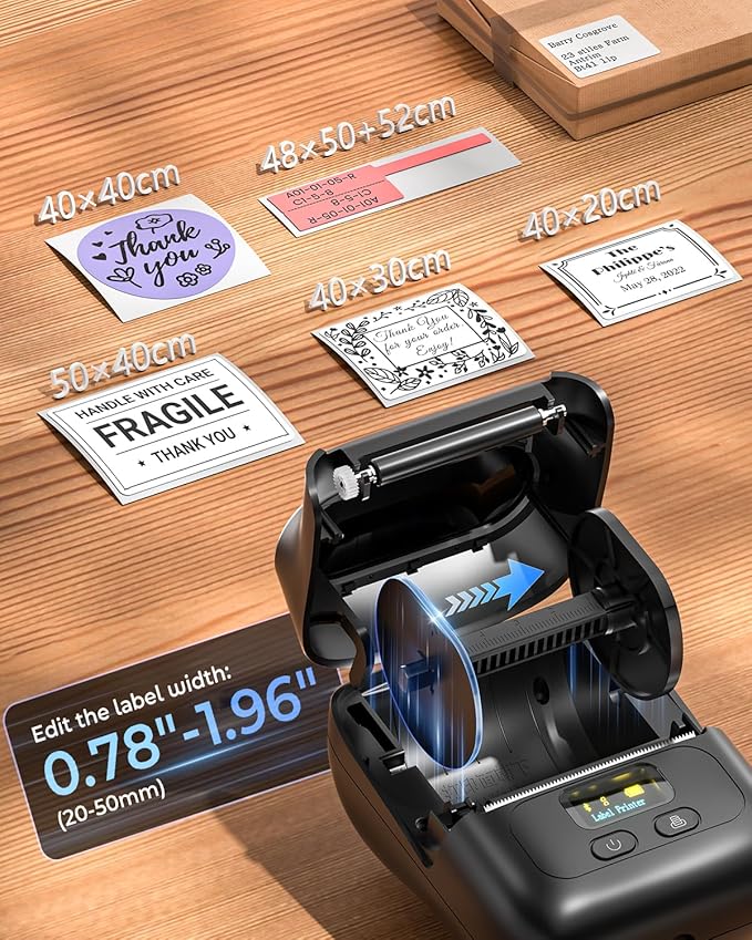 Phomemo M110 Label Maker - M110 Barcode Label Printer Portable Bluetooth Maker Machine with Tape for Name Labels, Small Business, Address, Logo, Clothing Price Tag, Mailing, with 40x30mm Label, Black