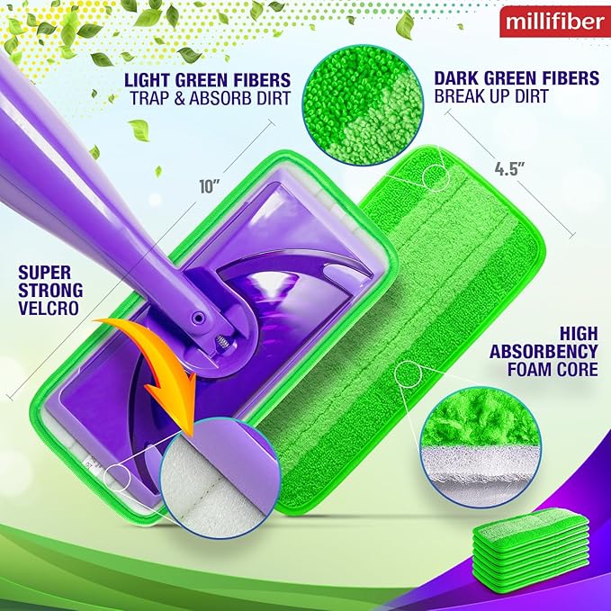 Reusable Mop Pads Compatible with Swiffer WetJet (2 Pack) - Microfiber Mop Refill for Wet Mopping Cloths - Hardwood Floor Cleaning Spray Pads Reusable Replacements - Green