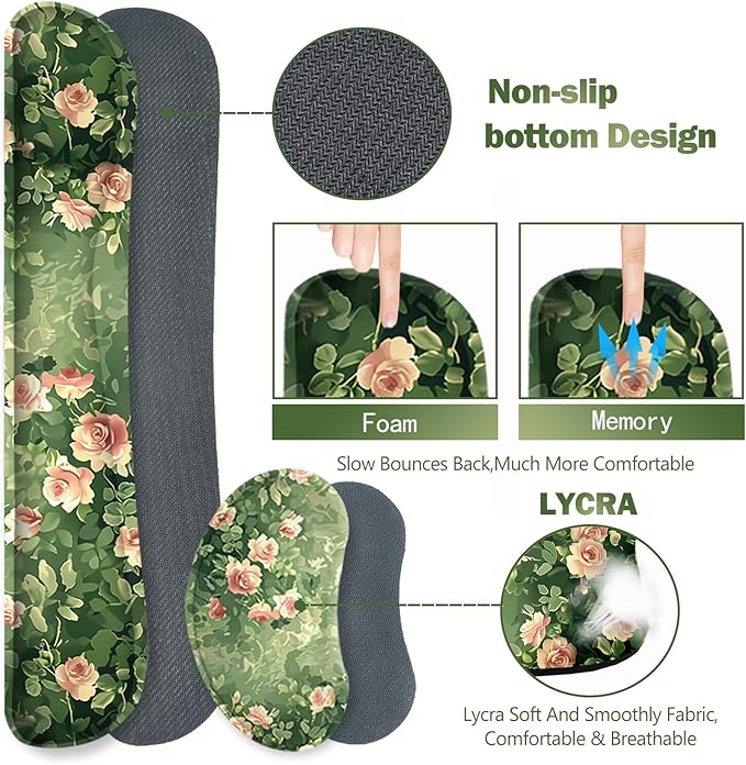 ARTSO Rose Floral Mouse Pad Wrist Support Set, Desk Mat, 4in1 XXL Large Mousepad + Keyboard Wrist Rest+Mouse Wrist Rest+Coaster Combo with Ergonomic Design for Home Office