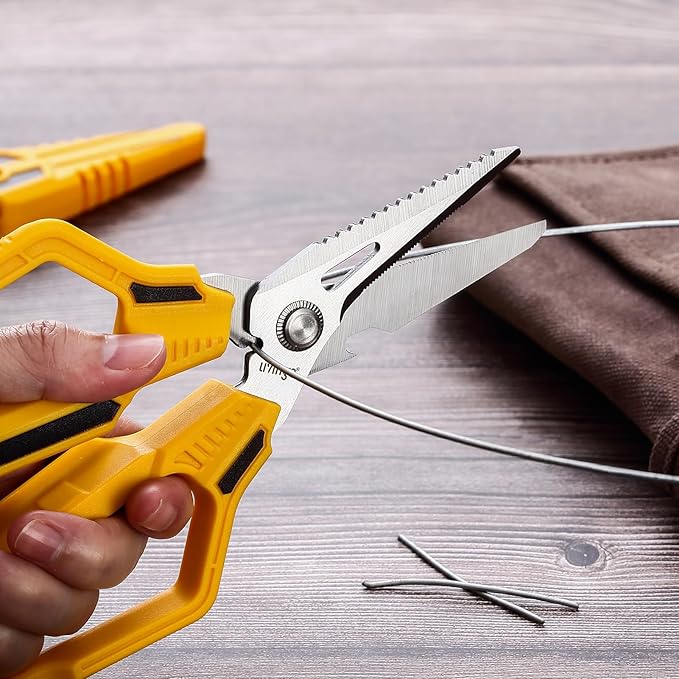 LIVINGO Heavy Duty Scissors All Purpose - 7.87" Sharp Utility Shears Multi-function Blades with Protective Cover for Industrial, Home Repair and Outdoor Cutting Cable, Rope, Plastic, Leather, and Wire