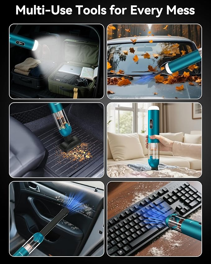 Mayking 5-in-1 Car Vacuum Portable Cordless, Handheld Vacuum with White LED & Red Flash, 115W 18000Pa High Power, 3 Suction Modes, Mini Vacuum Cleaner with LED Display for Car Home Keyboards