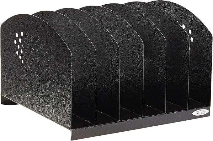 Safco 3155BL Steel Desk Organizer Rack with 6 Vertical Sections, Black