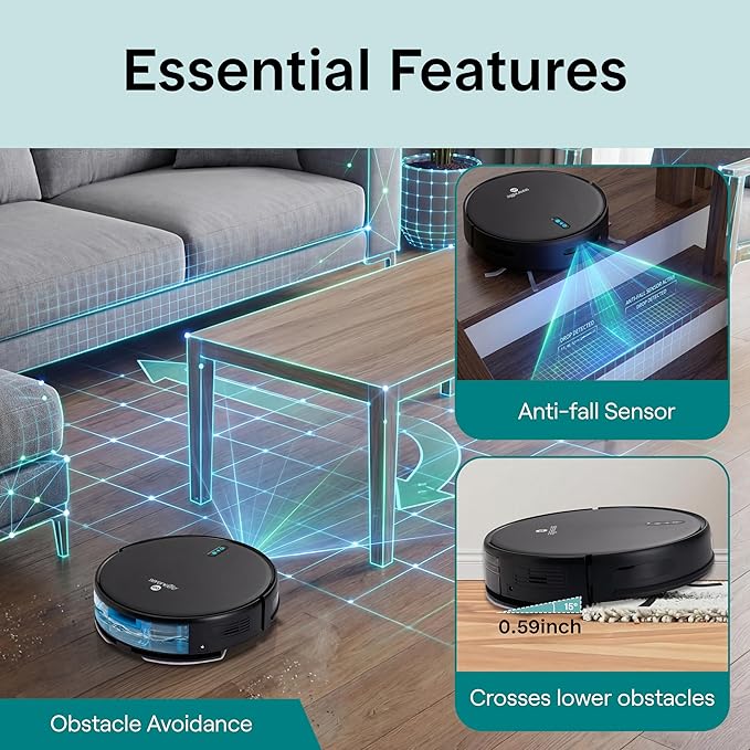 SereneLife Smart Robot Vacuum Cleaner and Mop Combo, Pro Edition with Upgraded Battery, Extreme Suction, Internal Water Tank - App Control, Ideal for Pet Hair, Carpet and Hard Floors, Black