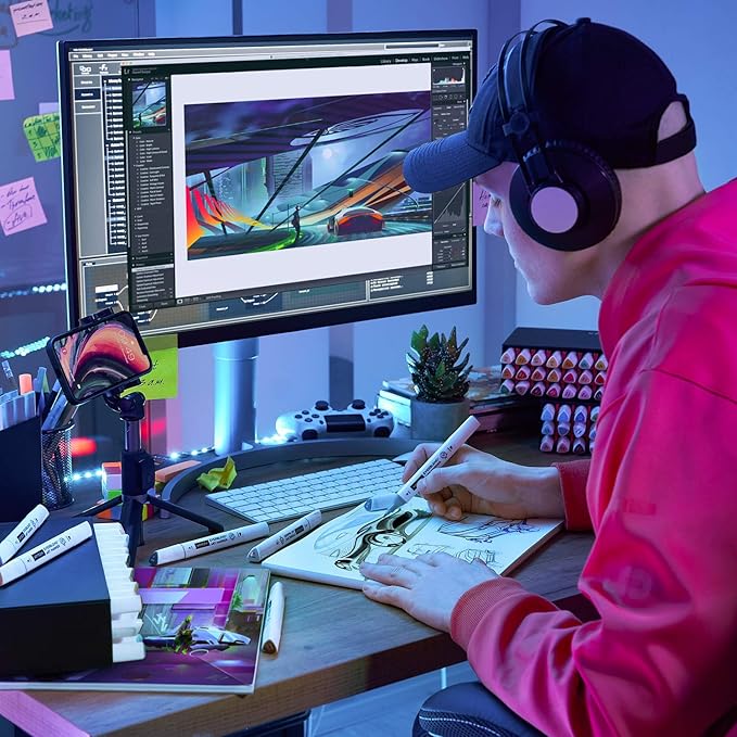 ARTEZA Alcohol Markers – Set of 144 EverBlend Dual Tip Markers with Fine and Chisel Nibs, Organizer Box for Drawing, Coloring and Illustration