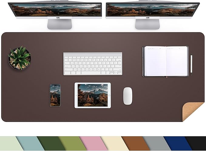 Leather Desk pad Protector, Large Desk mat with Natural Cork & PU Leather,Mouse pad,Non-Slip Office Desk Mat,Waterproof Desk Writing Pad for Office and Home (47in*17in,Coffee)