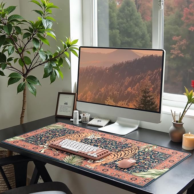 HAOCOO Large Gaming Desk Mat, Non-Slip Desktop Pad, Keyboard Pad with Stitched Edges, 35.4" x 15.7" Mouse Mat, Water Resistant Mousepad for for Laptop & PC(Pink)