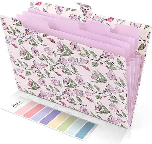 SKYDUE Expanding File Folder with 5 Pockets, Accordion File Organizer,Portable Receipt Paper Documents Organizer,Letter Size Filing Folder School Office Supplies,Light Purple