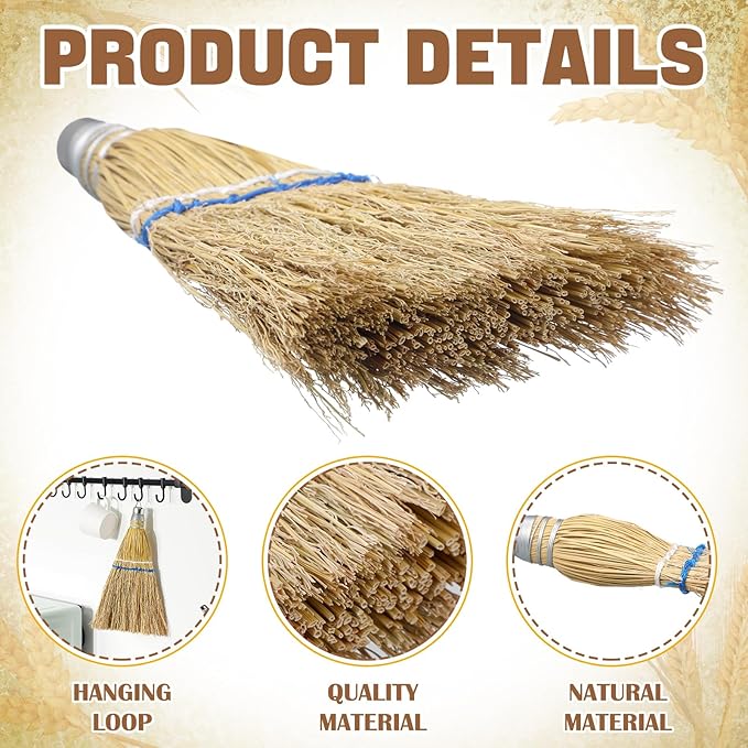 Suclain 8 Pcs 12 Inch Whisk Broom Hand Held Mini Corn Straw Whisk Broom Short Handle with Metal Hanger Halloween for Multi Surface Sweeping Small Hand Brush for Outdoor Car Porch Debris Dust Dirt