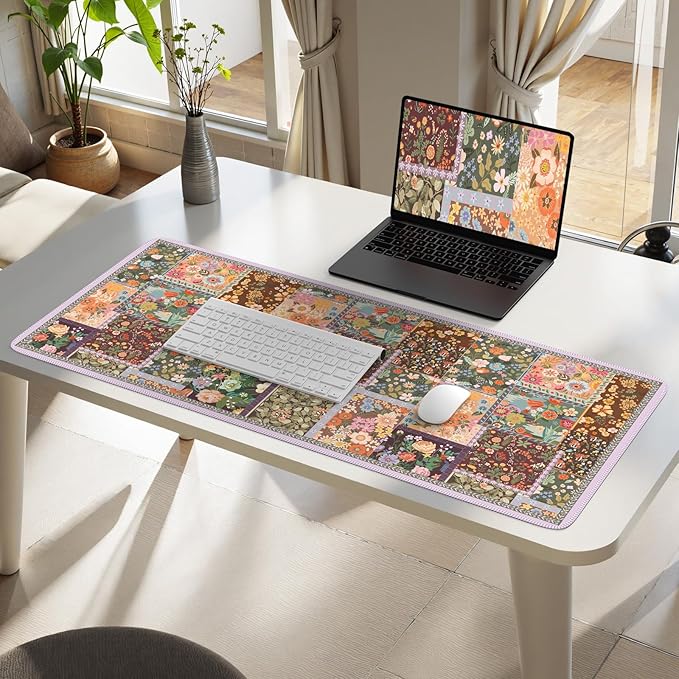 HAOCOO Brown Desk Matt for Desktop, Non-Slip Large Desk Pad Mat with Stitched Edges, Keyboard Mats for Desk, Water-Resistant Large Mouse Pad for Office, Gaming