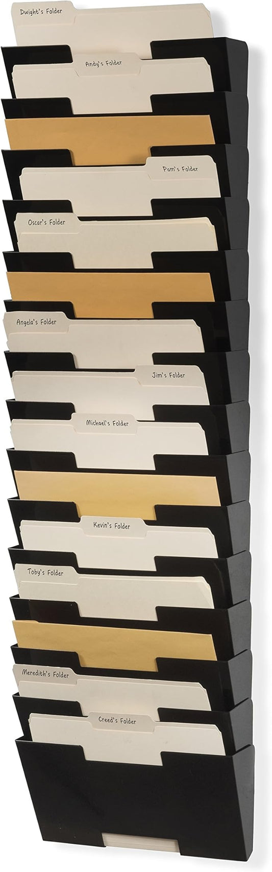 Wallniture Lisbon 15-Tier Wall Mounted File Holder and Desk Organizer, Metal Black Office Organization and Storage Rack