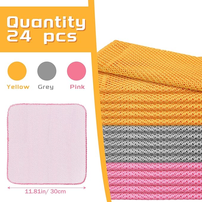 Norme 24 Pcs Dish Washing Net Innovative Mesh Cloth Netted Cloths Sponge for Washing Non Scratch Dish Rags Scourer for Kitchen Fast Drying, 3 Colors