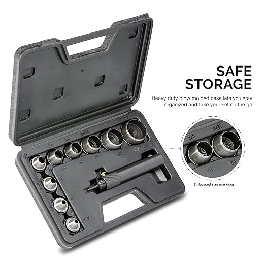 NEIKO 02614A Interchangeable Large Hollow Hole Punch Tool Set, 10 Piece, Gasket Maker, Heavy Duty Gasket Punch Set, Includes Hole Puncher Tool Carrying Case, Leather Punch Set