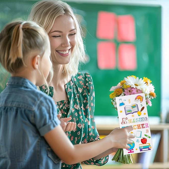 B1ykin Sticky Notes Set, Cartoon Theme Cute Self-Stick Notes Pad Teacher Appreciation Gifts， Self-Adhesive Writing Memo Pages Sticky to Do Notepad Thank You Gift for School Classroom (A+ Teacher)