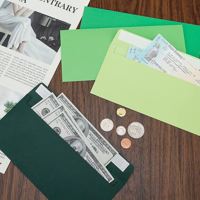 100 Pack Shade of Sage Green Envelopes #10 Business Envelopes Self adhesive 4-1/8 x 9-1/2 in Square Flap Mailing Envelopes for Office, Business Letterhead, Invoices, Personal Mailing, Letters