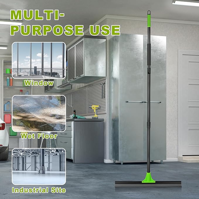 DALIPER Rubber Floor Squeegee with 24” Heavy Duty Silicone Rubber Scraper Head and 60” Long Adjustable Handle, Shower Squeegees for Concrete Floor, on Multi-Surface Tile Glass Pool Garage Cleaning