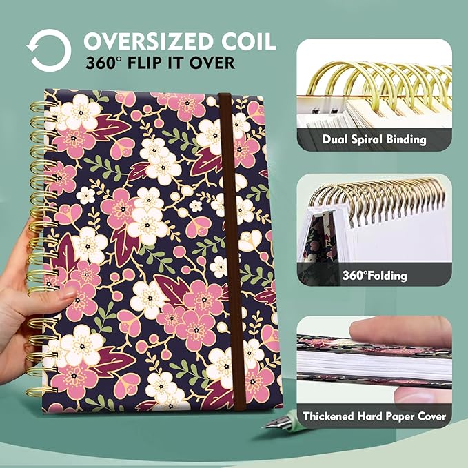 Spiral Journal Notebook,Strong TwinWire Binding with Premium Paper for Girl Women,Cool Funny 120 Pages,100gsm A5 College Ruled NotebookJournal,Perfect for Gifts Nurse Teacher Women(Cute Flower Sakura)