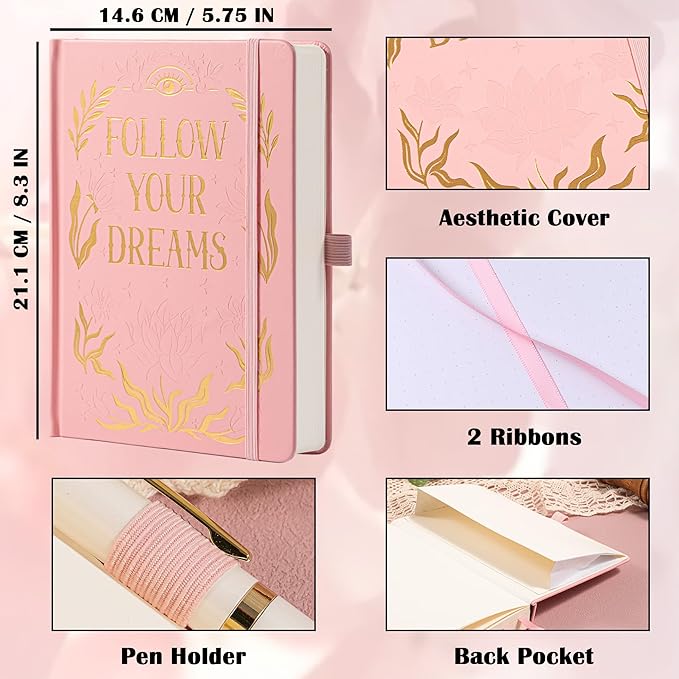 Bullet Dotted Notebook for Women Men, 190 Numbered Pages Journal, A5 Butterfly Floral Journals for Writing, Aesthetic Notebooks, Work School Note Taking, 5.4" x 8.4"