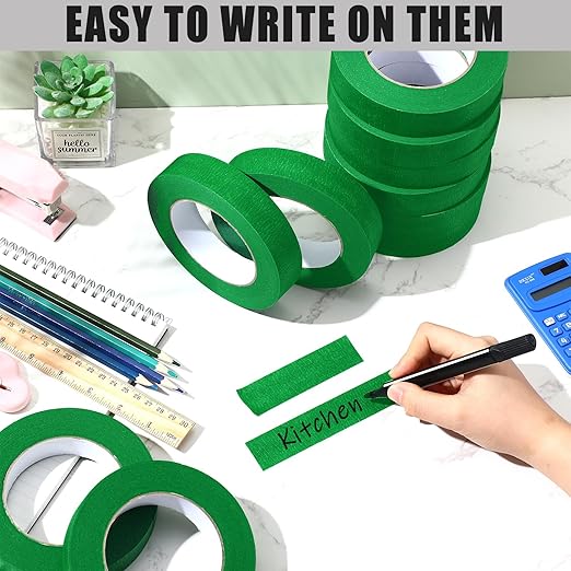 Fainne 30 Pcs Green Painters Masking Tape Bulk 1 Inch x 55 Yard, General Purpose Paint Band Removable Adhesive Tape Multi Surface Roll for Painting Labeling School Supplies