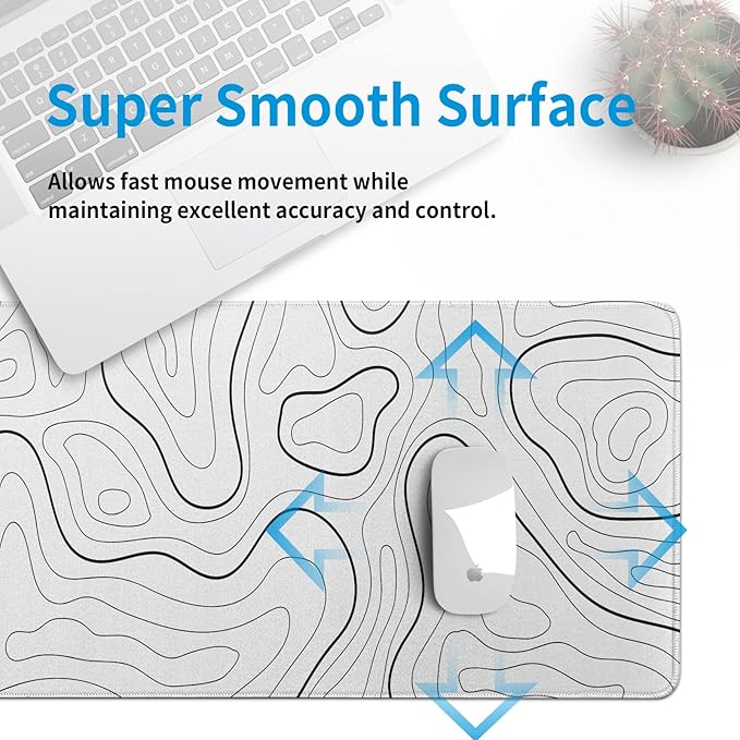 White Big Mousepad for Gaming Large Topographic Map Washable Desk Pad with Stitched Edge Office Supplies and Decor 31.5''x11.8'' Computer Keyboard Protector