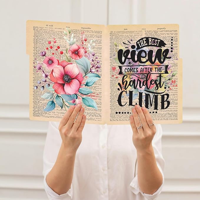 PARTH IMPEX 12 Pack Decorative File Folders, 1/3 Cut Tab with Assorted Positions, Letter Size Paper Holders (9.37” x 11.75”) Matte Finish Laminated for Office School Work - Motivational Quotes Design