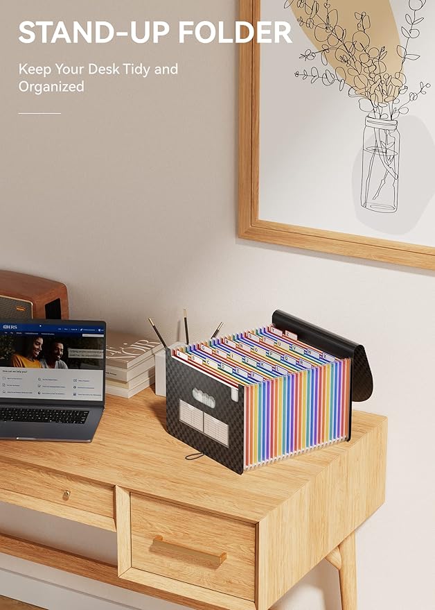 ABC life 26 Pockets Accordian File Organizer,Expanding File Folder/Portable A4 Letter Size Filling Box, Expandable Desktop Accordion Folder, Plastic Paper Document Coupon Organizer with Colored Label