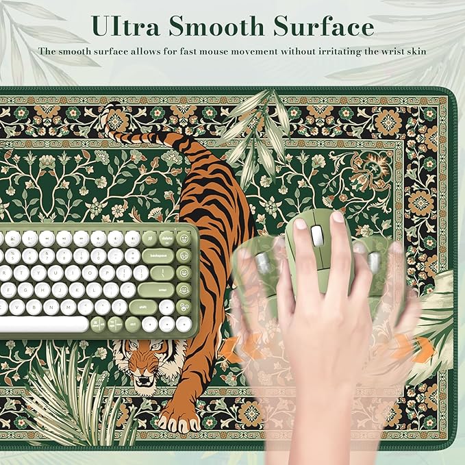 HAOCOO Large Gaming Mouse Pad, Desk Protector Mat with Stitched Edges, Non-Slip Keyboard and Mouse Pad, 35.4" x 15.7" Green Desk mat for Gamer, Water Resistant Mouse Pad Work from Home