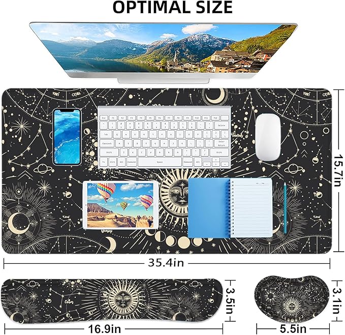 LATEEFAH Desk Mat, Mouse Pad with Wrist Rest, 4-in-1 Large Mouse Pads for Desk, Ergonomic Mouse Pad and Keyboard Wrist Rest Gaming Keyboard Mat for Office, Home