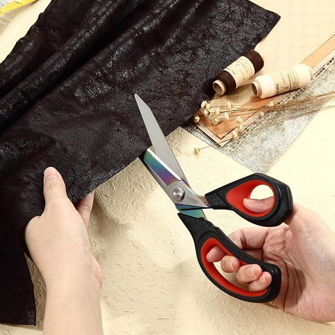 LIVINGO Fabric Scissors Heavy Duty - 9.5 Inches Professional Titanium Coated Forged Stainless Steel Sharp Bent Shears for Sewing Crafting Cutting Cloth, Felt, Leather, Paper