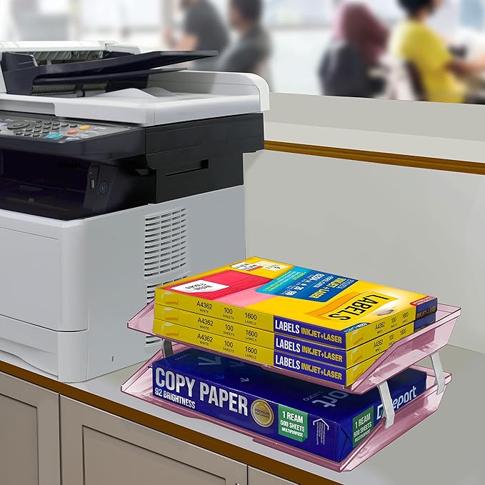 Acrimet Facility 2 Tier Letter Tray, Side Load, Letter Size/A4, Desktop File Organizer, Plastic (Clear Pink Color)