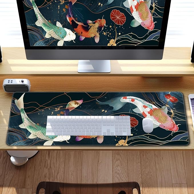 Japanese Koi Fish Gaming Mouse Pad Desk Mat Kawaii Mousepad Mouse Pad, Extra Large Deskmat Cut Laptop Mouse Pads Decor-Colorful Leaves