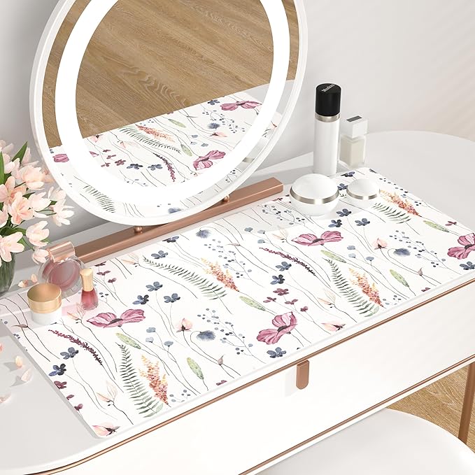 QiyI Large Mouse Pad, Cute Flower Desk Mat for Desktop, Women Girls Floral Office Décor Accessories, PU Leather Waterproof Big Gaming Mousepad, Wildflowers Desk Pad Computer Mat, 31.5" x 15.7"