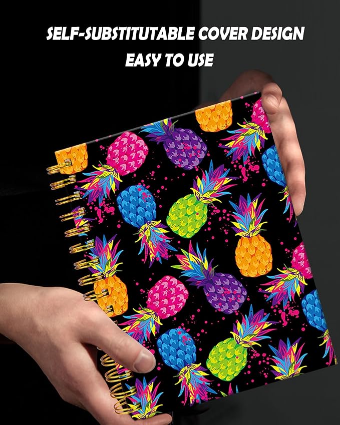 Spiral Journal Notebook for Women,A5 College Ruled Notebooks 6"x 8.4", 120 Pages Lined Journal with Premium Thick Paper,Perfect for School Office Home Gifts(Colorful Pineapple)
