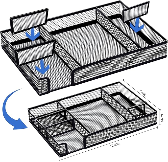 Black Office Desk Accessories, Black Office Supplies Set, Desk Drawer Organizer,Stapler and Tape Dispenser Set,Tape,Staple Remover, Staples, Paper Clips, Scissor and Sticky Note (Black)