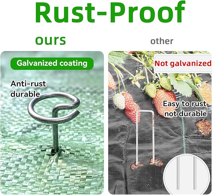 8 Inch Circle Top Landscape Staples, 100Pcs 8 Gauge Galvanized Steel Heavy Duty Gardn Stakes for Outdoor Gardening Weed Barrier Sod Fabric