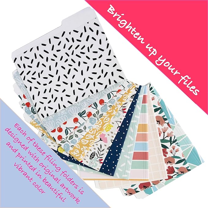 Cute File Folders, Set of 12 3-Tab Letter Size Decorative File Folders Boho Manilla 8.5 x 11 – Pretty Designer Home Office School Supplies (Sublime)