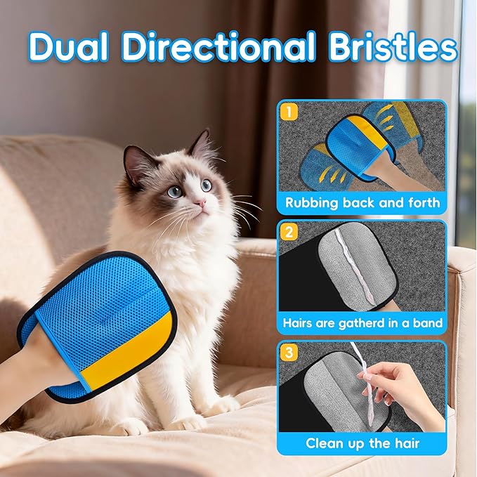 YOSEPATI Pet Hair Removal Glove, Magic Brush Electrostatic Mitt, Pet Hair Remover Tool for Dog & Cat, Reusable Pet Hair Gloves Pet Grooming Needs, Fur Remover for Couch, Clothing, Carpet & Car Seat