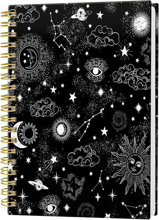 Spiral Journal Notebook, Hardcover Lined Journal for Women, Medium 6 x 8.4 in, 120 Pages Thick Paper, College Ruled Notebook for Writing, Work, Office, and School,Space Galaxy