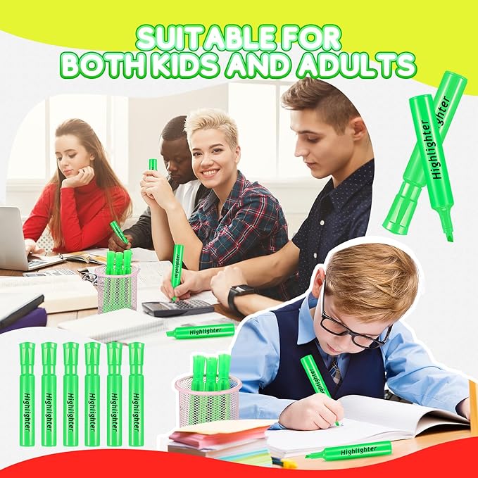 Qilery 24 Pack Tank Style Highlighters Chisel Tip Highlighters Bulk Colored Markers for Adult Coloring, Home Office Supplie(Green)