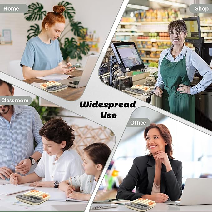 Standard Calculator - Gray White with 12 Digit Display and Big Buttons, Cute Office Calculator