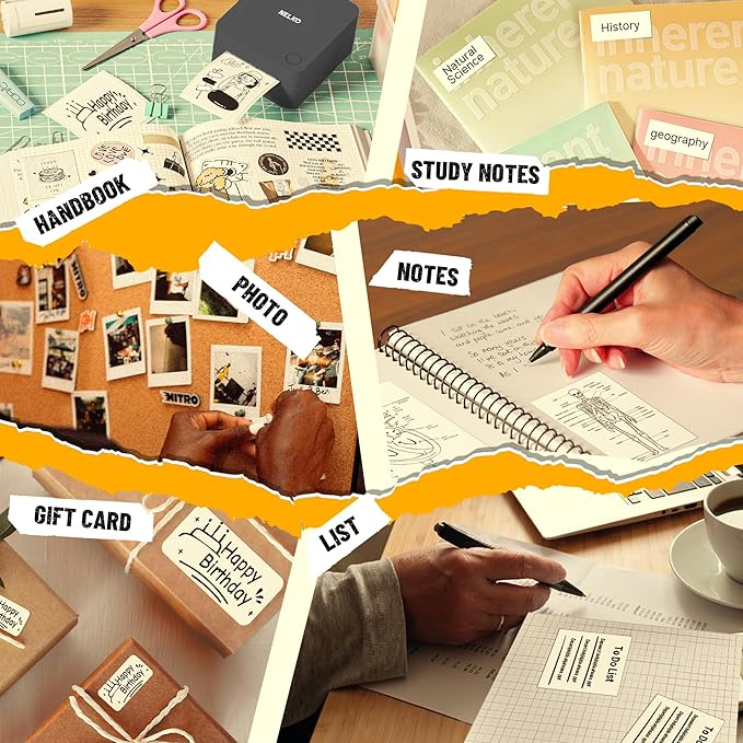 Nelko Sticker Printer, PM230 Print Pod Mini Bluetooth Portabel Sticker Maker with 3 Rolls Paper, Print Pods Mini Printer with Multiple Templates for Phone & Tablet，for School Office Home, Black