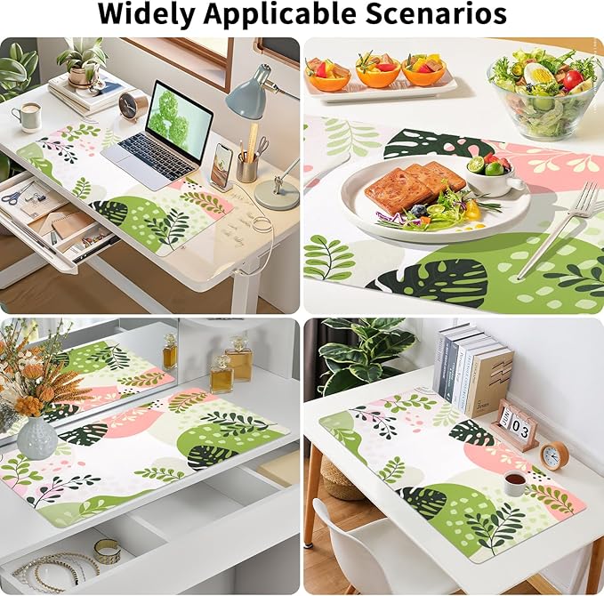 Cute Desk Mat, Desk Matt for Desktop, Leather Mouse Pad, Waterproof Large Keyboard Pad, Anti-Slip Computer mat, Keyboard and Mousepad for Women Office Decor (31.5"x15.7")
