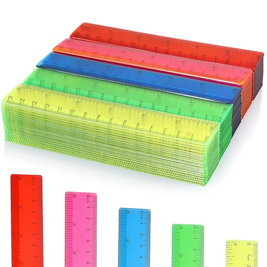 Zonon 100 Pcs 6 Inch Rulers Bulk Plastic Flexible Small Straight Rulers with Inches and Centimeters First Day of School Gift for Students Back to School Office Supplies(Colorful, Transparent)