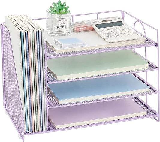 OPNCIE Desk Organizers and Accessories, 4 Tier Paper Letter Tray File Organizer, Office Organization Storage Desk Accessories Workspace Desktop Organizer for Classroom Office Supplies Decor, Purple