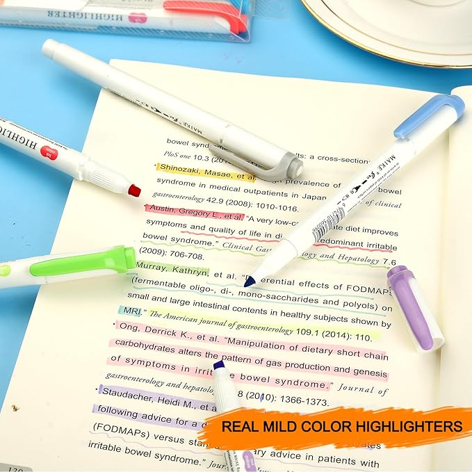 Real Mild Highlighter，25 Highlighters, Pastel Highlighter Assorted Colors Markers Dual Tip Markers Chisel and Fine Tips for Coloring, Underlining, Highlighting