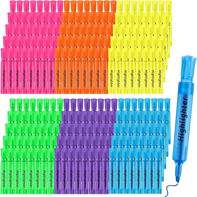 Teling 240 Pcs Highlighters Bulk Chisel Tip Tank Style Highlighters for School Classroom Assorted Color Fluorescent Pens for Office Shop