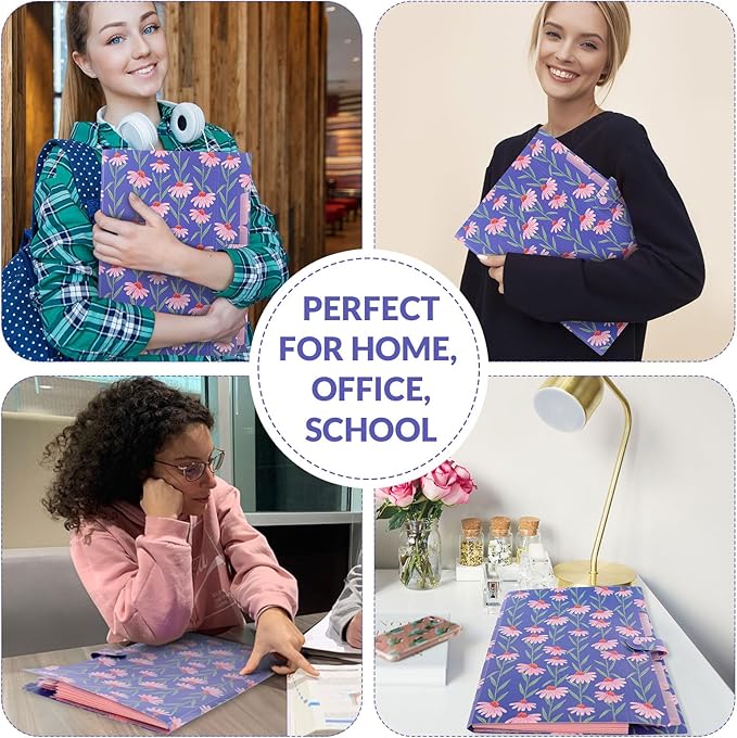 SKYDUE Expanding File Folder with 5 Pockets, Accordion File Organizer,Portable Receipt Paper Documents Organizer,Letter Size Filing Folder School Office Supplies,Periwinkle Blue