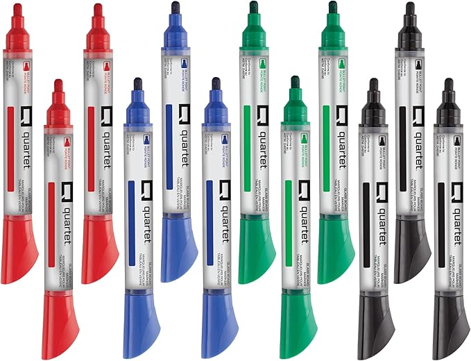 Quartet Glass Board Dry Erase Markers, Premium Whiteboard Markers, Bullet Tip, Assorted Colors, 12 Pack (79554)