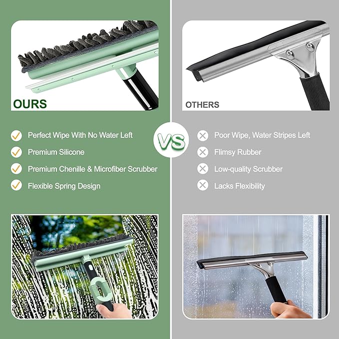 DALIPER Window Squeegee Set 2-in-1 Window Cleaning Tool 73.6In Pole, Window Cleaner Squeegee for Home, Squeegee for Shower Glass, Car Window Squeegee Windshield Cleaner Tool